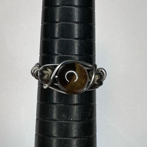 Tiger eye ring gemstone silver color wire wrap handmade - Picture 4 of 4